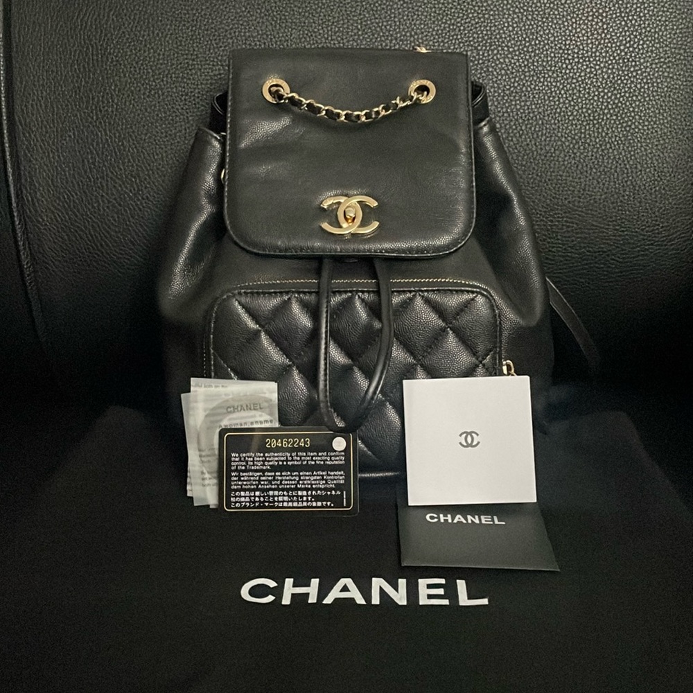 2019 Chanel Caviar Quilted Business Affinity Black Backpack Gold Hardware
